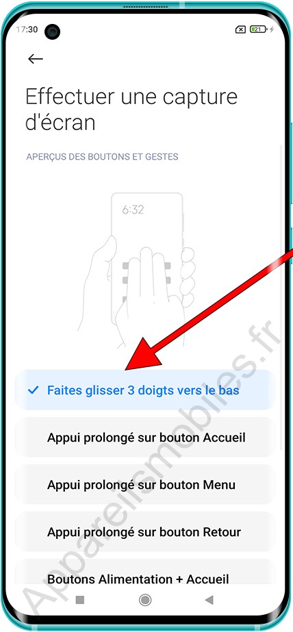 Captura de pantalla de tres dedos de Xiaomi
